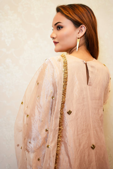 Pure Blush Rose Gold Tissue Hand Embroidered Suit.