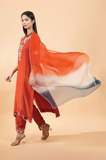 Makhmal elegant rust straight pant slik set