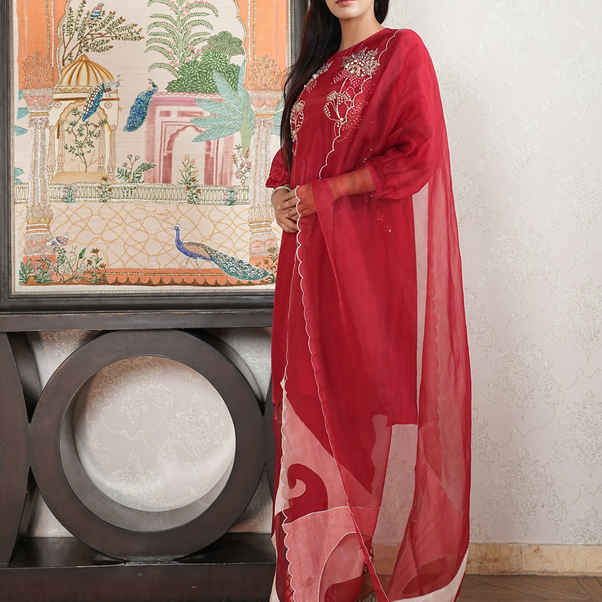 Red SA Colour Embroidered Set