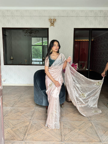 Pure Tissue Pink Gold Saree with Blouse