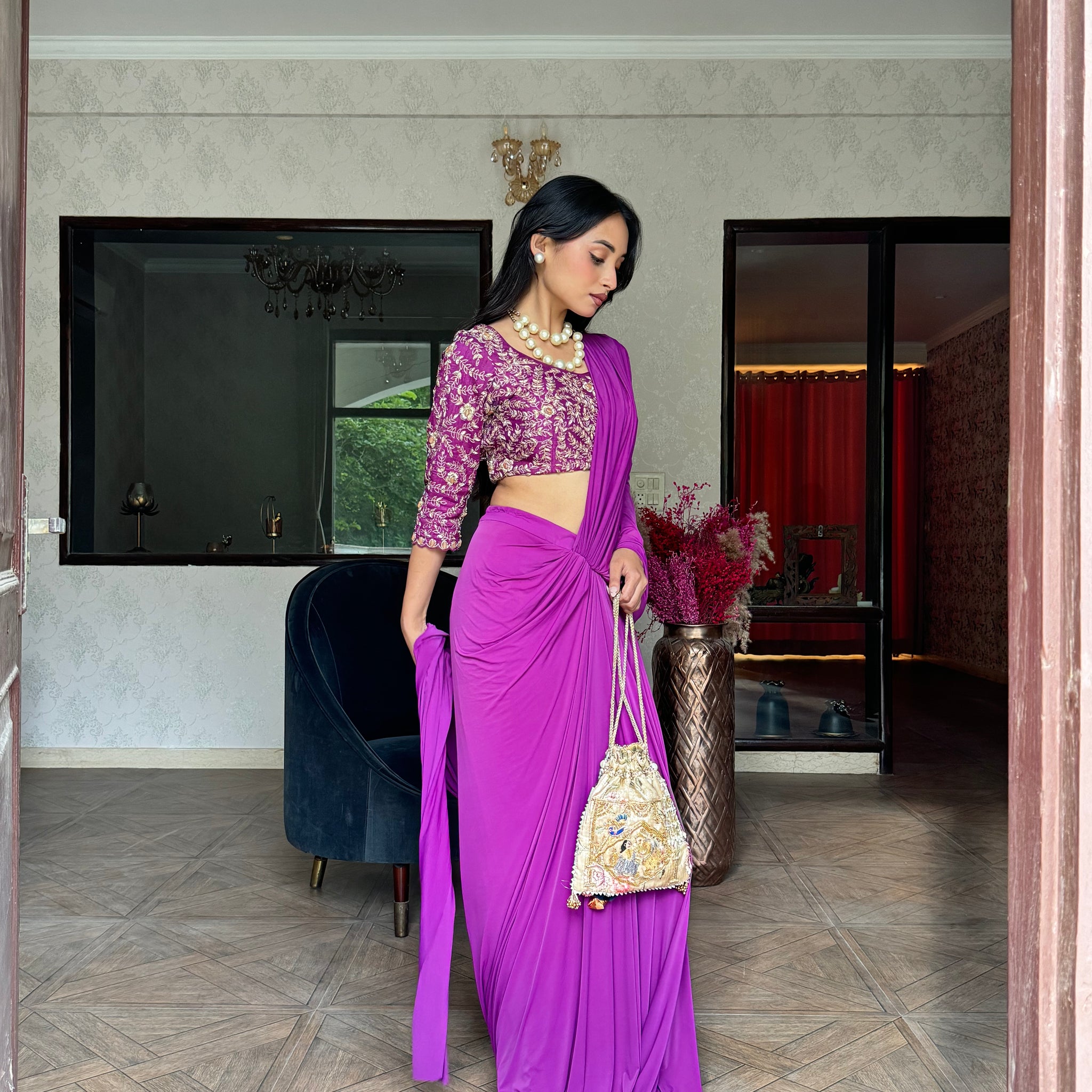 Purple Drape Saree